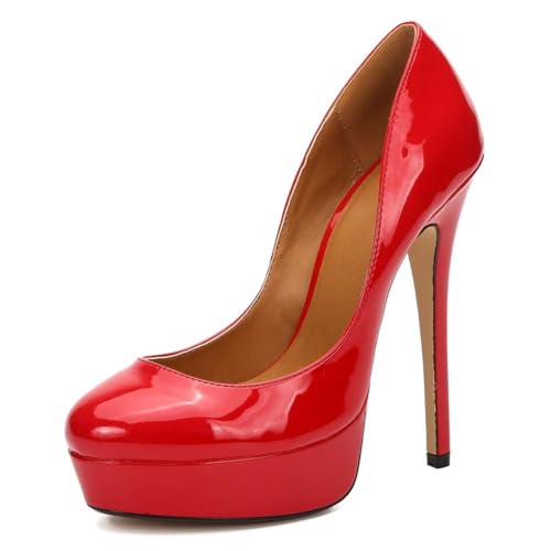 Unisex Men's Women's Platform Pumps, Stiletto High Heels, Closed Toe, Party Dress Shoes Red EU48 - US 14 Women/12.5 Men