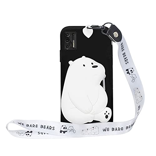 Shinyzone Wallet Case for Moto G Power 2021,3D Cute Cartoon Silicone White Bear Fun Cool Design for Kids Girl Women with Lanyard Neck Strap Card Pocket Zipper Pures Cover