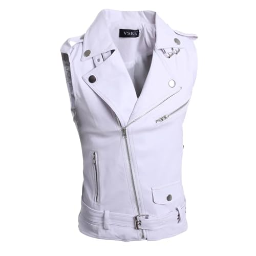 PU Heren Vest Winterjas Vesten Dikker Warme Jas Mouwloos Leren Kleding Mannelijke Kleding Retro Shows Rollenspel Vakantie Feestkostuum (Color : White, Grootte : 3XL) - Image 3