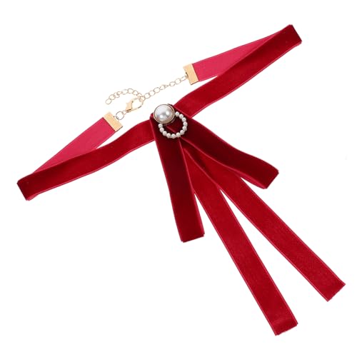 FRCOLOR Pure Uniform Tie Faux Pearl Design Velvet Bow Tie for Men Easy to Wear for Collarless Shirts