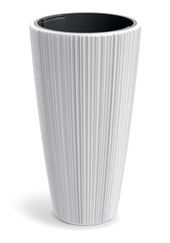 Tymar Blumentopf Gross mit Einsatz, Übertopf Hoch, Pflanzkübel, Blumenkübel aus Kunststoff_ORO (ø. 40 cm (H=73cm); Weiß)