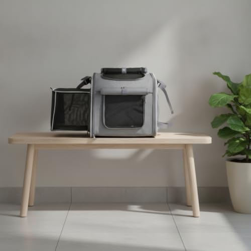 Mochila transportadora de gatos con estructura extensible gris y transpirable 7