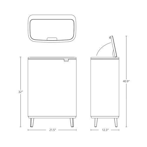 Image of Brabantia Bo Touch Bin Hi 2 x 30L /6.6 Gallon (Soft Beige), Dual-Container Trash Can for Kitchen, Soft-Touch Garbage Can with 2 Inner Buckets and Raised Base