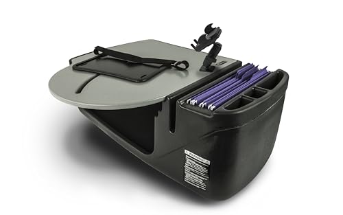 Image of AutoExec AE-RMCD-PM-GT Roadmaster Car Desk for Your Vehicle Workstation and Mobile Office, with Phone Mount | Adjustable Laptop Plate, Extends 3 Inches Past Edge, Seat-Belt Secured, Includes Velcro & Security Strap