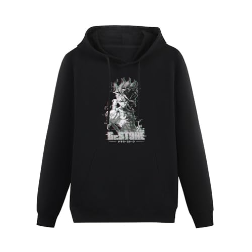 Dr Stone Senku Vaporwave Style Glitch - Sudadera con capucha unisex de manga larga para hombre, con bolsillo, color negro, Negro, XL