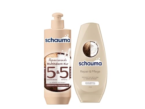 Schauma 5&5 - Tratamiento reparador multitalento (300 ml), tratamiento para el cabello, sellado de puntas abiertas y acondicionador Schwarzkopf Repair & Care (250 ml) extracto de coco que cuida mejor