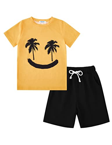 Image of GERU Boy Shorts Sets Hawaiian Outfit Kid Leaves Floral Short Sleeve Shirt Top+shorts Suits