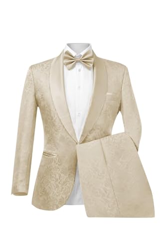 Men's Tuxedo Suits 2 Piece Printed Slim Fit Wedding Prom Suit Jacquard Blazer Jacket Pants Set for Party Dinner