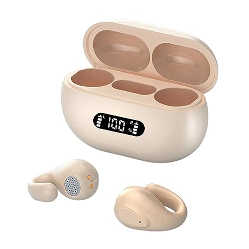 Ultimate Wireless Sports Earphones With Extended Battery Life And Digital Display Clip On Bluetooth Earbuds ToE02 (Beige, One Size)