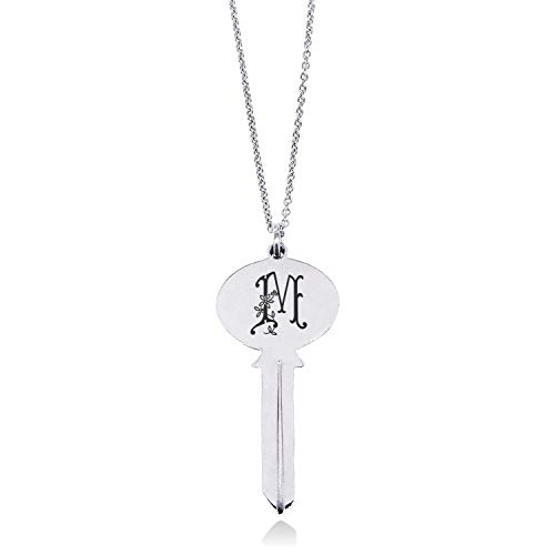 Tioneer Stainless Steel Letter M Initial Floral Monogram Oval Head Key Charm Pendant Necklace
