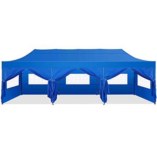 HOTEEL 10x30 Pop Up Canopy with 8 Sidewall (10 x 30 ft Blue)