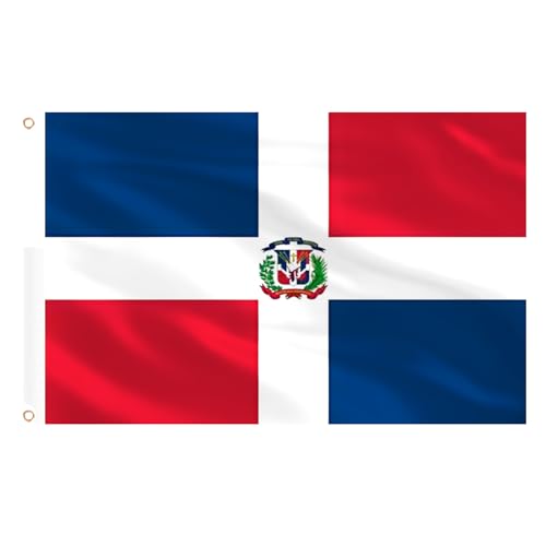AhfuLife Drapeau Dominicain 1,5 x 0,9 m pour Décorations de Fête, Grand Drapeau Dominicain en Polyester Double Face avec œillets en Laiton pour la Fête Nationale de la Culture, Décoration de Jardin