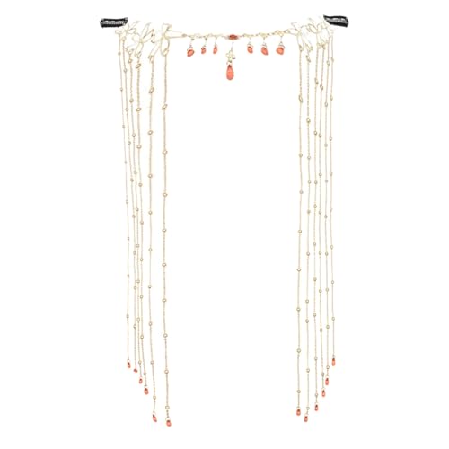 AYVRUOP Copricapo Lungo Retrò Con Nappa Ciondolo a Forma Di Goccia Sulla Fronte Tenda Per Il Viso Tassel Headchain Hairwear Elfo Principessa Sirena Principessa Diadema Accessori(oro, rosso)