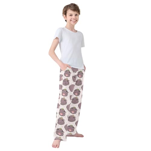 Boys' Pants Cute Hippo Animal Flower Long Bottoms Jogger Pants Elastic Waist Trousers with Pockets S-XL4