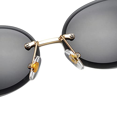 Image of LASPOR Retro Oval Sunglasses for Women Men Fashion Vintage Gold Metal Frameless Rimless Glasses Tinted Lens UV400 Protection