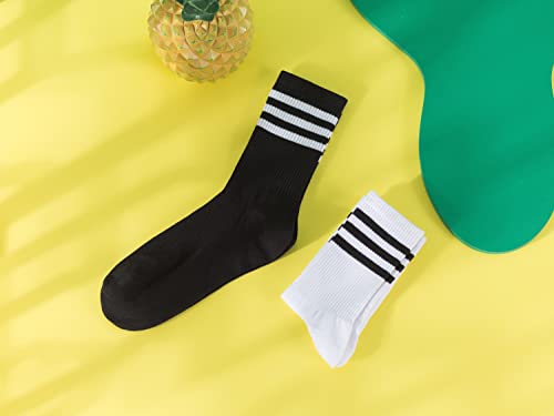 NANAGO 6 PAIRS Black White Striped socks, Retro Crew Socks for Men & Women,spring and summer SIZE 9-114