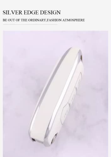 Image of JVCV Silver Border TPU Key Cover Compatible with Ford Endeavour Figo Aspire Freestyle 3 Button Folding Key (White)