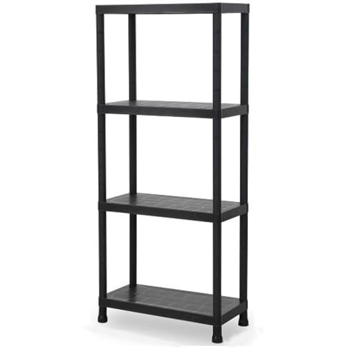 KROWN - Estantería de Plástico Negro de 4 Baldas, Polipropileno PP, 140x60x30 cm, para Garaje, Cocina, Despensa, Terraza, Oficina y Trastero