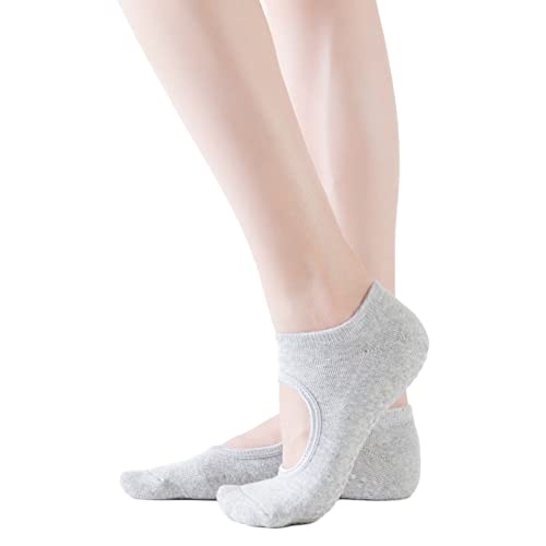 Image of Yoga Pilates Toe Socks Toeless Socks with Grips for Women Non Slip Cushioned Low Cut Ankle Socks for Dance
