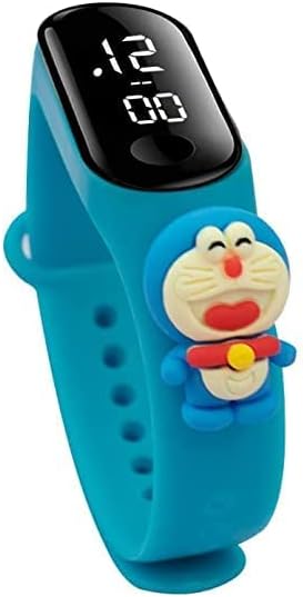 ZOVUTA Digital Dial Waterproof Stylish & Fashionable Wrist Smart Watch LED Band for Kids, Colorful Cartoon for Boys & Girls (Removable Silicon Strap) (Sky Blue Doremone)