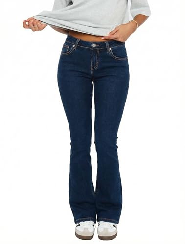 Image of Women's Stretch Low Rise Double Button Elastic Skinny Vintage Flare Jeans