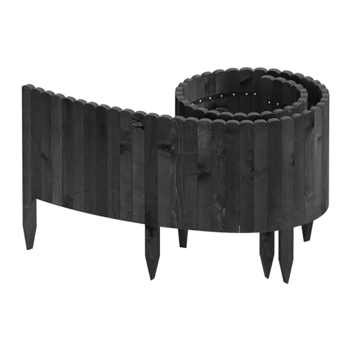 WOLTU Bordure de Pelouse 203×40cm, Bordure Flexible en Bois de Pin FSC, Palissade Jardin et Gazon, Rouleau de Bordure Résistante aux Intempéries, Facile à Poser, Anthracite
