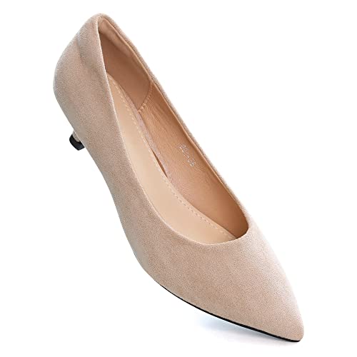 Image of Women's Low Kitten Heel Pumps Classic Fashion Dress Pumps Simple Heeled Shoes for Office Work