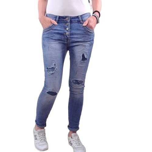 Jewelly Damen Boyfriend Stretch Jeans| Denim Hose für Frauen| dekorative...