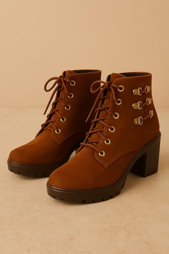 Image of Women's Ankle Boots | Stylish & Trendy Lace Up Design Fashion High Ankle Chelsea Boot with Heel | Durable Suede Leather Stylish Block Heeled Western Boots For Girls & Women