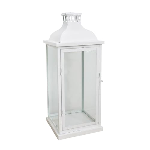 Laterne Marseille weiß aus Metall H41,5cm Metalllaterne Landhaus modern - MITTEL