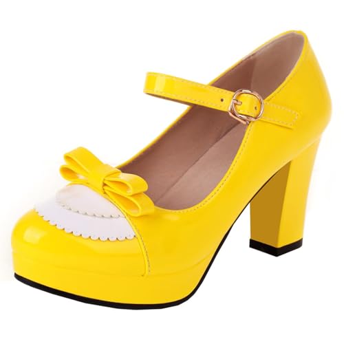 HSyc JRX Damen Blockabsatz High Heels Plateau Pumps mit Schleife...
