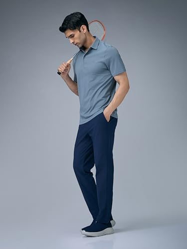 Image of TECHNOSPORT Men's Solid Slim Fit Polo Collar T-Shirt COTFLEX Half Sleeve Button Polyester for Gym Running Workout UPF50+ Anti Odour