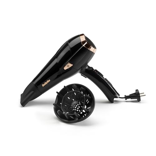 Secador de Pelo BaByliss Retráctil – Secador potente de 2000 W, Cable retráctil para mayor comodidad, Tecnología iónica antiencrespamiento, 3 ajustes de temperatura y 2 velocidades, Negro, D373E