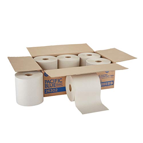 Pacific Blue Basic 2â€ Core Recycled Paper Towel Rolls by GP PRO (Georgia-Pacific), Brown, 26302, 800 Feet Per Roll, 6 Rolls Per Case