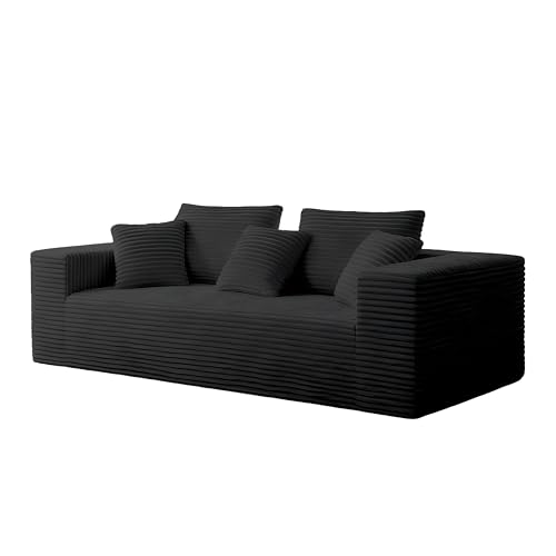 3-Seater Deep-Seat Corduroy Lounge Sleeper Sofa - No Assembly,...