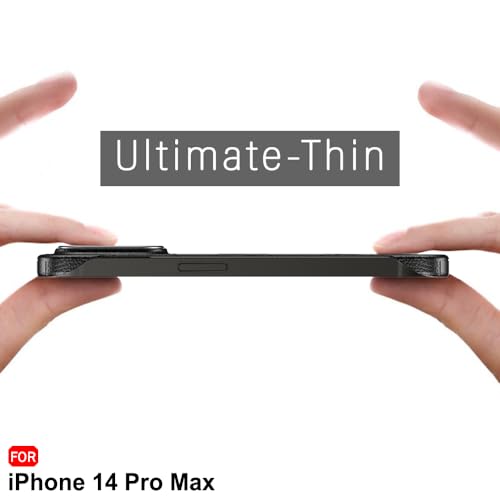 Image of TheGiftKart Hybrid Ultimate Slim Back Case Cover for iPhone 14 Pro Max | Lightweight Profile | Hard Back Case Cover for iPhone 14 Pro Max (PC & TPU, Metal Camera Ring, Leather Texture Finish, Black)