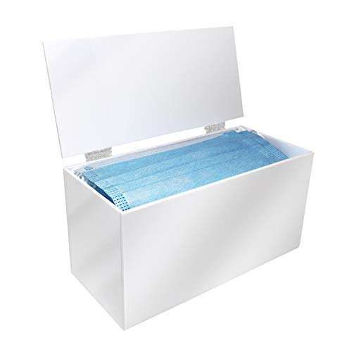 Image of Face Mask Dispenser | Acrylic Mask Box with Cover for Storing and Dispensing Personal Face Masks (White)
