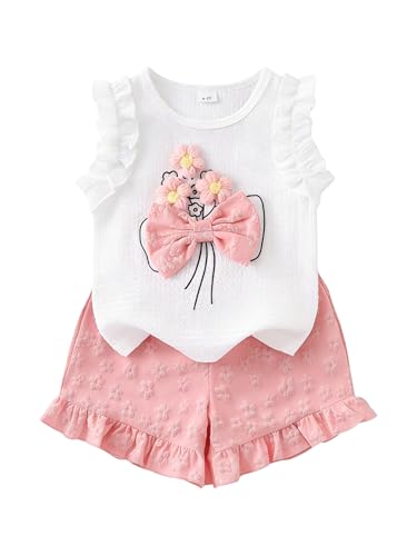 Image of Ayzozuy Kid Girl Clothes Shorts Set 2 Piece Outfits Summer Casual Short Sleeve Top and Shorts Set for Girls 4-7
