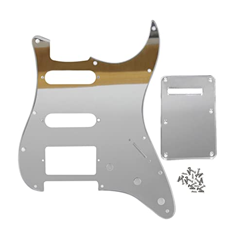 ZYZYZY Conjunto De Espejo De Plata 11 Agujeros SSH Pickguard De Guitarra Hss Placa Trasera Y Tornillos Pickguard Placa Guitarra Cover