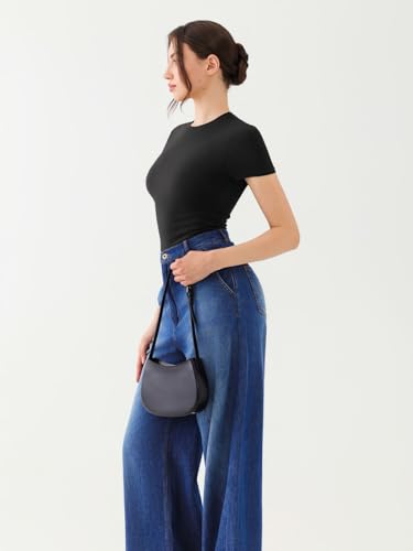 REORIA Women's Crew Neck Short Sleeve Tops Double Lined Slim Fit T Shirts Basic Tee4