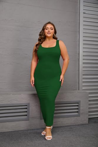 Image of YeGine Women Plus Size Sleeveless Bodycon Maxi Dresses Sexy Slim Tank Dresses
