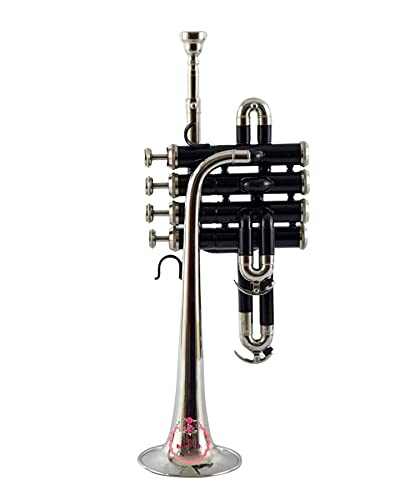 ROSE MUSICALS Piccolo Trompeta Negro Níquel Color Bb Pitch Con Estuche Duro Libre Y Boquilla Cover