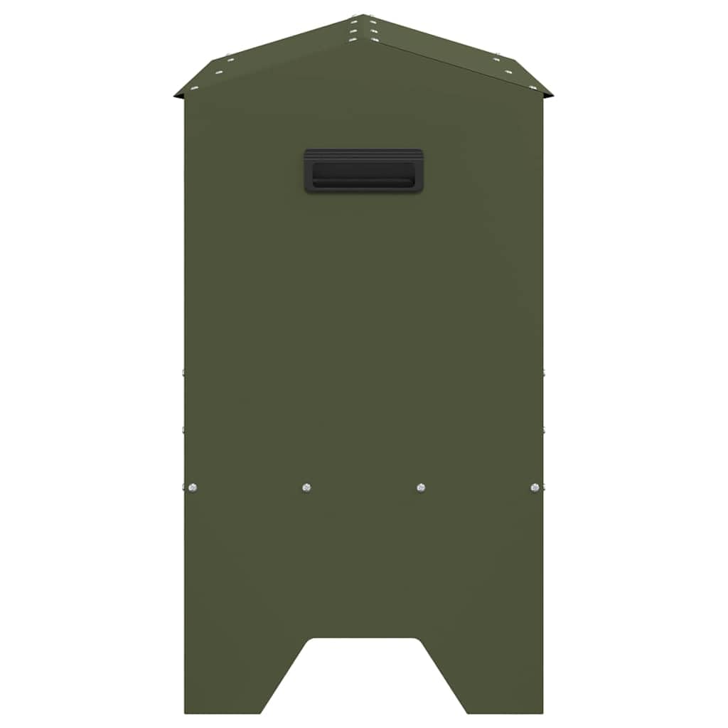 Comedero para animales de granja en color verde oliva de acero laminado en frío, 79 x 35 x 62 cm, capacidad de 15 kg, resistente a la intemperie, para interior y exterior, comedero estable