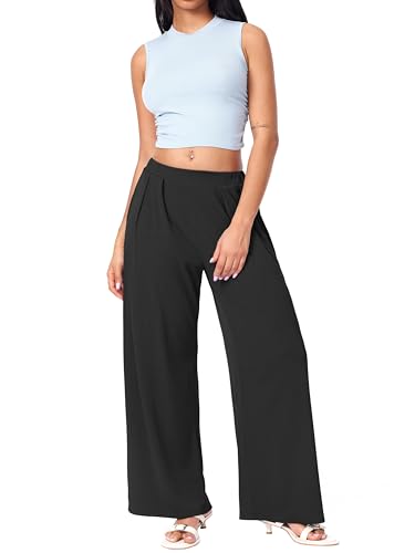 Image of CIDER Palazzo Pants for Women Wide Leg Flowy Pants with Pockets Elastic Mid Waist Summer Beach Vacation Outfits Lightweight