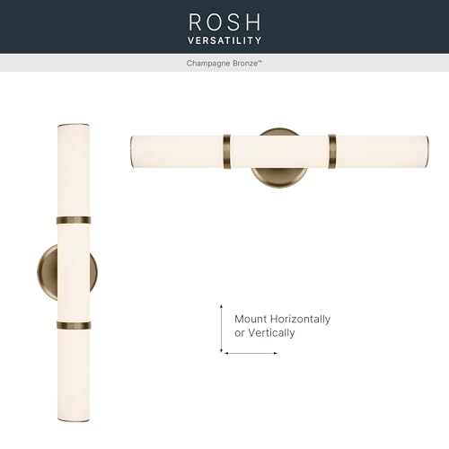 Image of Kichler Rosh 24.25 inch LED Bathroom Vanity Light Fixture with White Glass in Champagne Bronze, Modern Minimalist Bath Bar for Mirror, Dimmable (24.25 inch W x 5 inch H), 55188CPZLED