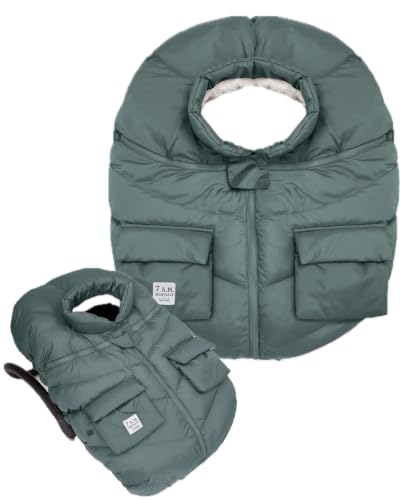 Image of 7AM Enfant Car Seat Covers - Cocoon Baby Cover for Boys & Girls, Rain & Snow Repellent, Breathable Windproof, Center Zipper, Universal Fit for Infant Car Seat (0-12M) (Pine)