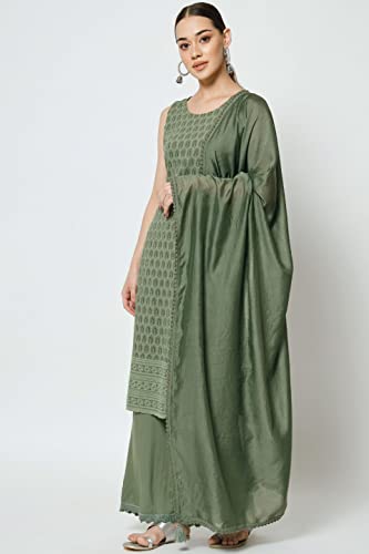 Image of SHOPPING QUEEN Women's Rayon Chikankari Lucknowi Kurta Palazzo with Dupatta Set