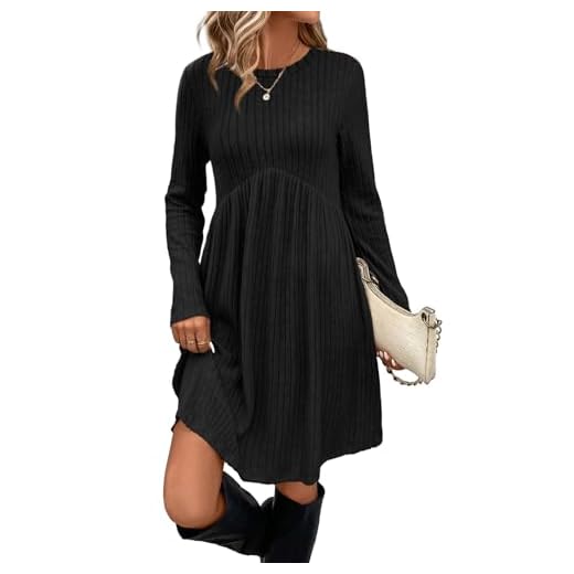 OFEEFAN Long Sleeve Dress Black Sweater Dresses Fall Dresses for Women 2025 Empire Waist Tunic Dress with Pockets Funeral S