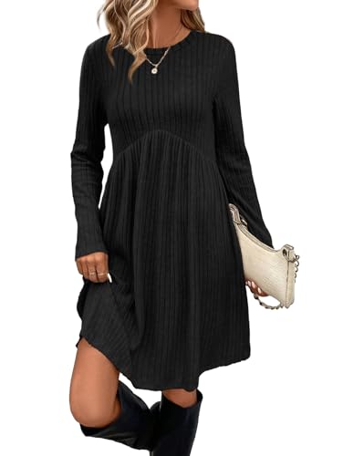 Long Sleeve Dress for Women Fall Dresses Fall Outfits for Women 2025 School Outfits for Teachers Tunic Sweater Dress Funeral Work Dresses Black M