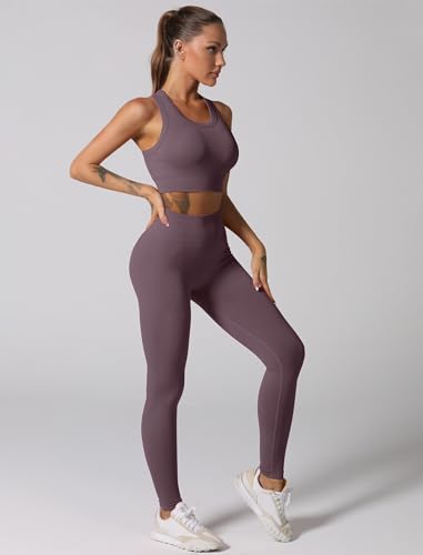 Image of Workout Sets for Women 2 Piece Seamless Ribbed Tank Top Sport Bra High Waist Biker Shorts GYM Yoga Exercise Outfits